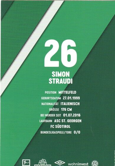 Autogramm Fussball | SV Werder Bremen | 2019 | Simon STRAUDI