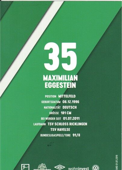 Autogramm Fussball | SV Werder Bremen | 2019 | Maximilian EGGESTEIN