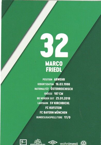 Autogramm Fussball | SV Werder Bremen | 2019 | Marco FRIEDL