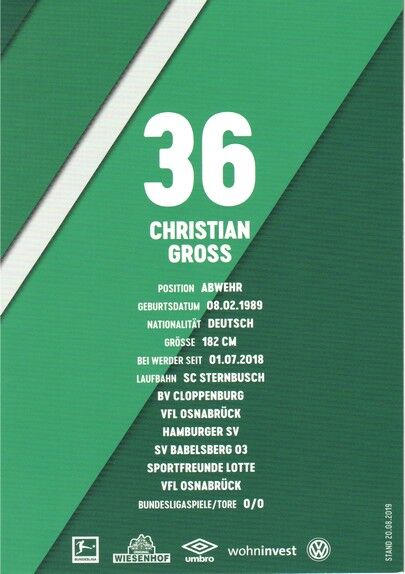 Autogramm Fussball | SV Werder Bremen | 2019 | Christian GROSS