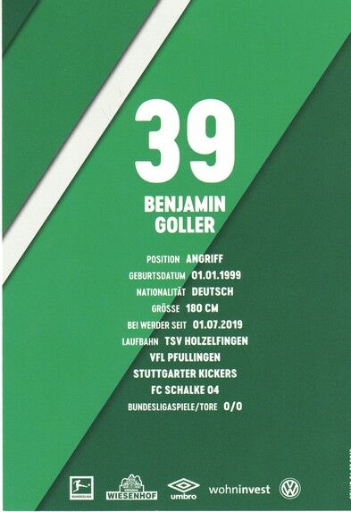 Autogramm Fussball | SV Werder Bremen | 2019 | Benjamin GOLLER