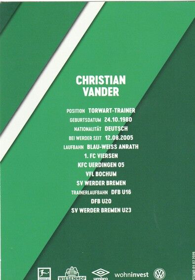 Autogramm Fussball | SV Werder Bremen | 2019 | Christian VANDER