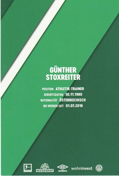 Autogramm Fussball | SV Werder Bremen | 2019 | Günther STOXREITER
