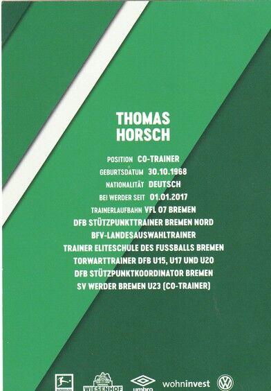 Autogramm Fussball | SV Werder Bremen | 2019 | Thomas HORSCH