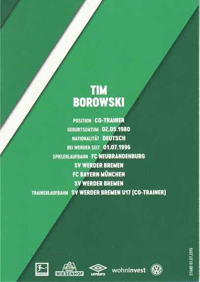 Autogramm Fussball | SV Werder Bremen | 2019 | Tim BOROWSKI