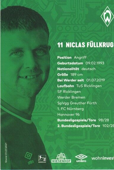 Autogramm Fussball | SV Werder Bremen | 2021 | Niclas FÜLLKRUG
