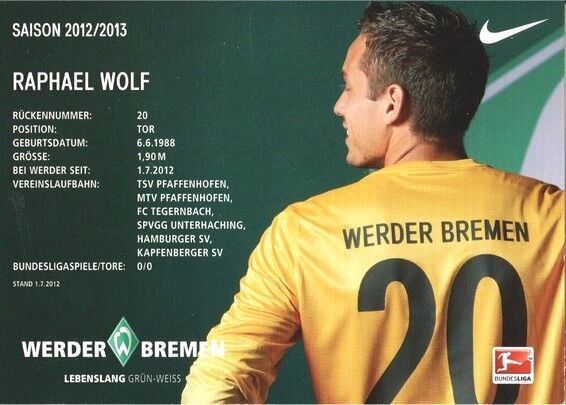 Autogramm Fussball | SV Werder Bremen | 2012 | Raphael WOLF (ohne Logo)