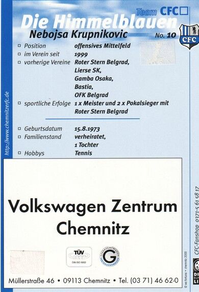 Autogramm Fussball | Chemnitzer FC | 2000 | Nebojsa KRUPNIKOVIC