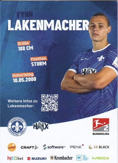 Autogramm Fussball | SV Darmstadt 98 | 2024 | Fynn LAKENMACHER