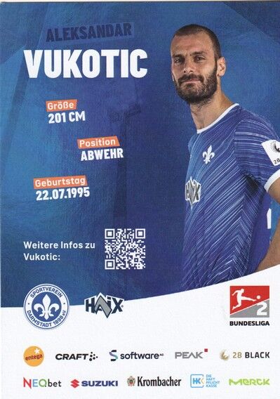Autogramm Fussball | SV Darmstadt 98 | 2024 | Aleksandar VUKOTIC