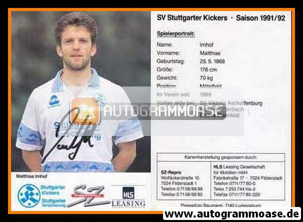 Autogramm Fussball | Stuttgarter Kickers | 1991 | Matthias IMHOF