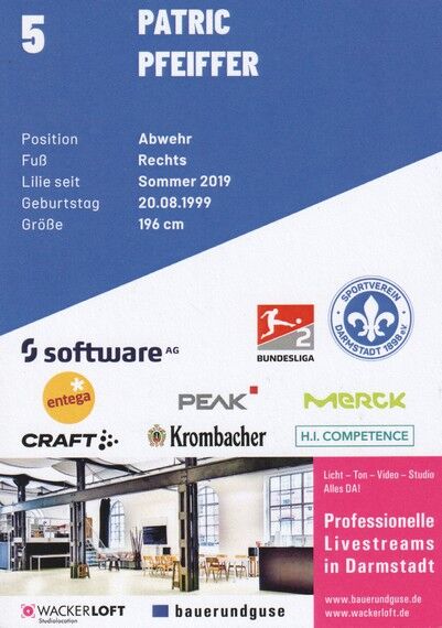 Autogramm Fussball | SV Darmstadt 98 | 2021 | Patric PFEIFFER