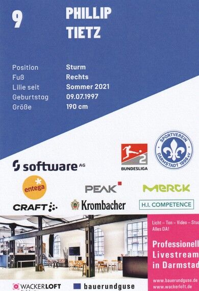 Autogramm Fussball | SV Darmstadt 98 | 2021 | Philipp TIETZ