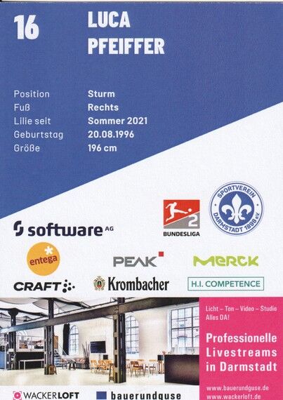 Autogramm Fussball | SV Darmstadt 98 | 2021 | Luca PFEIFFER