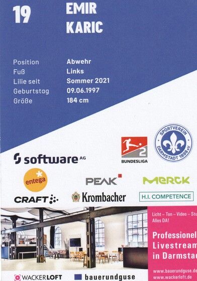 Autogramm Fussball | SV Darmstadt 98 | 2021 | Emir KARIC