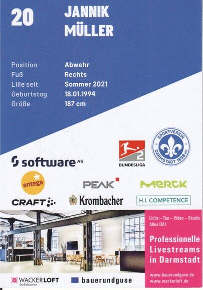 Autogramm Fussball | SV Darmstadt 98 | 2021 | Jannik MÜLLER