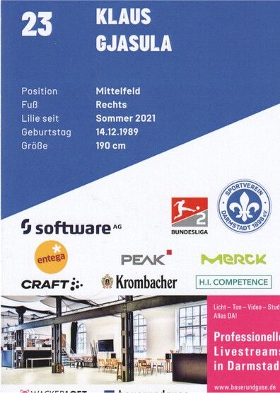Autogramm Fussball | SV Darmstadt 98 | 2021 | Klaus GJASULA