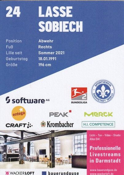 Autogramm Fussball | SV Darmstadt 98 | 2021 | Lasse SOBIECH