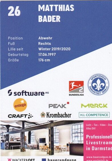 Autogramm Fussball | SV Darmstadt 98 | 2021 | Matthias BADER