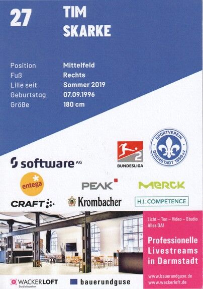 Autogramm Fussball | SV Darmstadt 98 | 2021 | Tim SKARKE