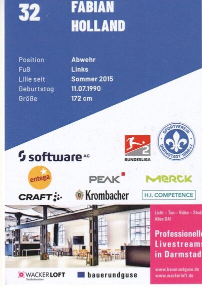 Autogramm Fussball | SV Darmstadt 98 | 2021 | Fabian HOLLAND