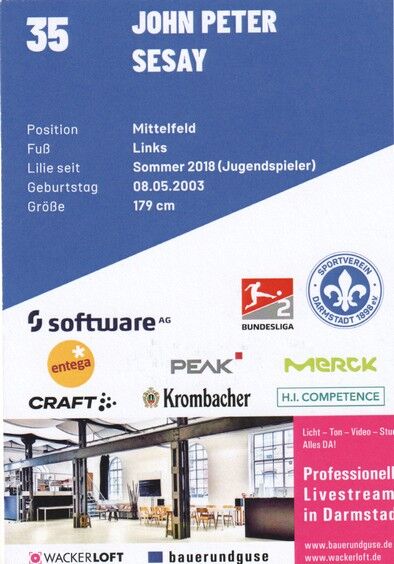 Autogramm Fussball | SV Darmstadt 98 | 2021 | John Peter SESAY