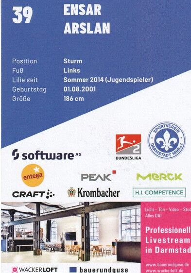 Autogramm Fussball | SV Darmstadt 98 | 2021 | Ensar ARSLAN