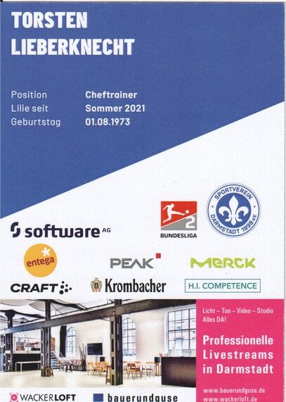 Autogramm Fussball | SV Darmstadt 98 | 2021 | Torsten LIEBERKNECHT
