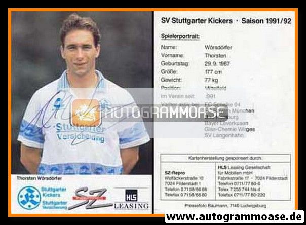Autogramm Fussball | Stuttgarter Kickers | 1991 | Thorsten WÖRNSDÖRFER