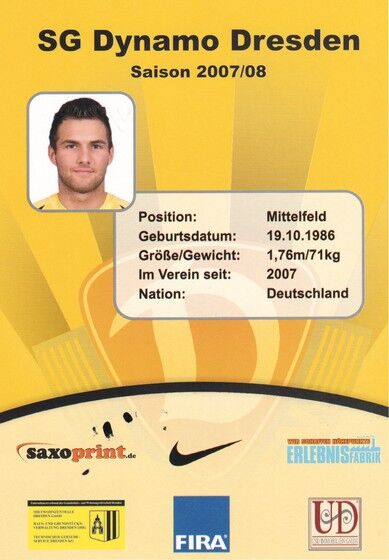 Autogramm Fussball | Dynamo Dresden | 2007 | Sascha PFEFFER
