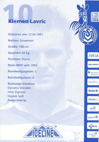 Autogramm Fussball | MSV Duisburg | 2007 | Klemen LAVRIC
