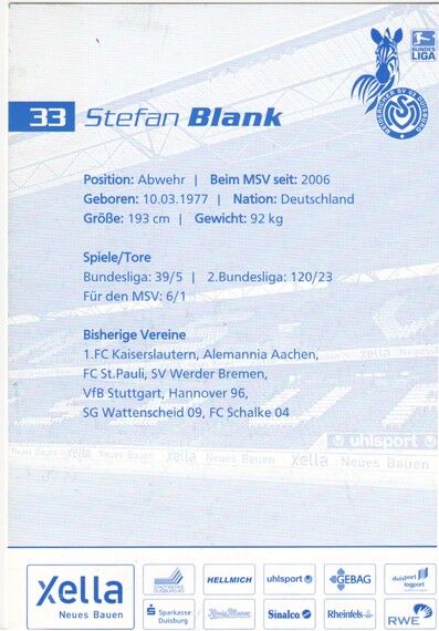 Autogramm Fussball | MSV Duisburg | 2007 | Stefan BLANK
