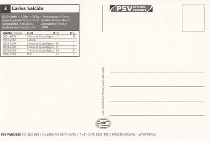 Autogramm Fussball | PSV Eindhoven | 2007 Druck | Carlos SALCIDO