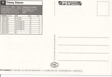 Autogramm Fussball | PSV Eindhoven | 2007 Druck | Timmy SIMONS