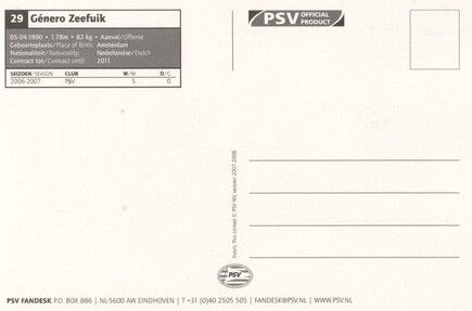 Autogramm Fussball | PSV Eindhoven | 2007 Druck | Genero ZEEFUIK