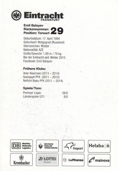 Autogramm Fussball | Eintracht Frankfurt | 2014 | Emil BALAYEV