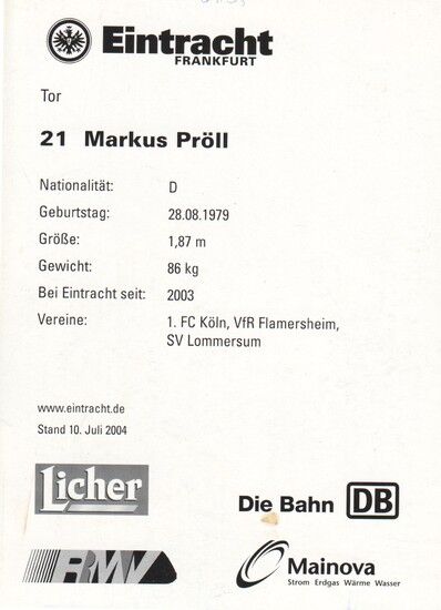 Autogramm Fussball | Eintracht Frankfurt | 2004 | Markus PRÖLL