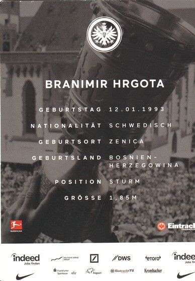 Autogramm Fussball | Eintracht Frankfurt | 2018 | Branimir HRGOTA