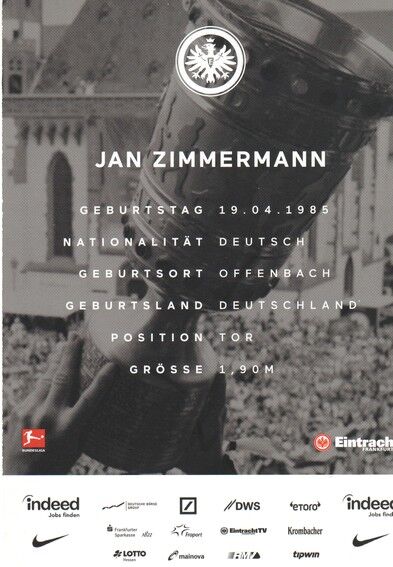 Autogramm Fussball | Eintracht Frankfurt | 2018 | Jan ZIMMERMANN