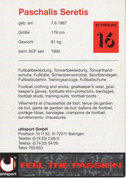 Autogramm Fussball | SC Freiburg | 1996 | Paschalis SERETIS
