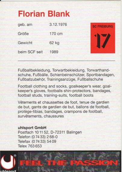 Autogramm Fussball | SC Freiburg | 1996 | Florian BLANK