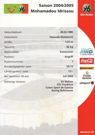 Autogramm Fussball | Hannover 96 | 2004 | Mohamadou IDRISSOU