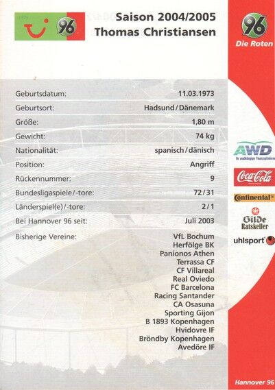 Autogramm Fussball | Hannover 96 | 2004 | Thomas CHRISTIANSEN