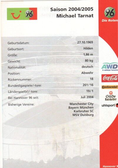 Autogramm Fussball | Hannover 96 | 2004 | Michael TARNAT