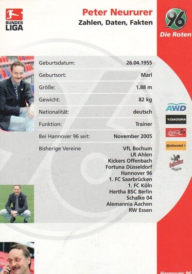 Autogramm Fussball | Hannover 96 | 2005 | Peter NEURURER