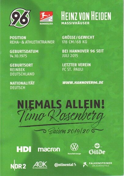 Autogramm Fussball | Hannover 96 | 2019 | Timo ROSENBERG