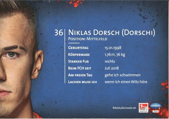Autogramm Fussball | 1. FC Heidenheim 1846 | 2018 | Niklas DORSCH
