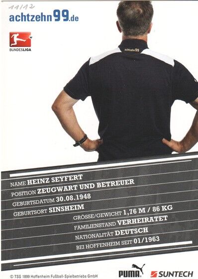 Autogramm Fussball | TSG 1899 Hoffenheim | 2011 | Heinz SEYFERT