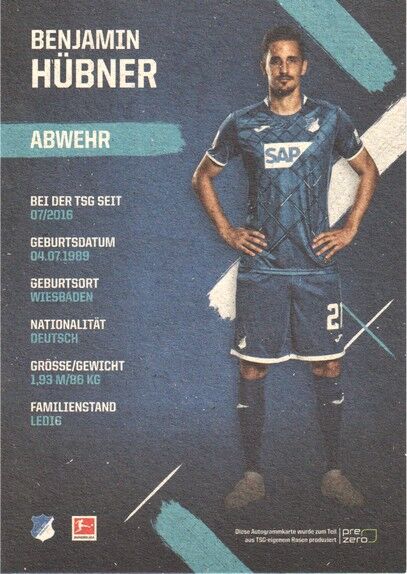Autogramm Fussball | TSG 1899 Hoffenheim | 2019 | Benjamin HÜBNER