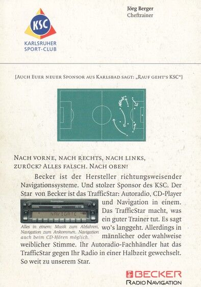 Autogramm Fussball | Karlsruher SC | 1998 | Jörg BERGER